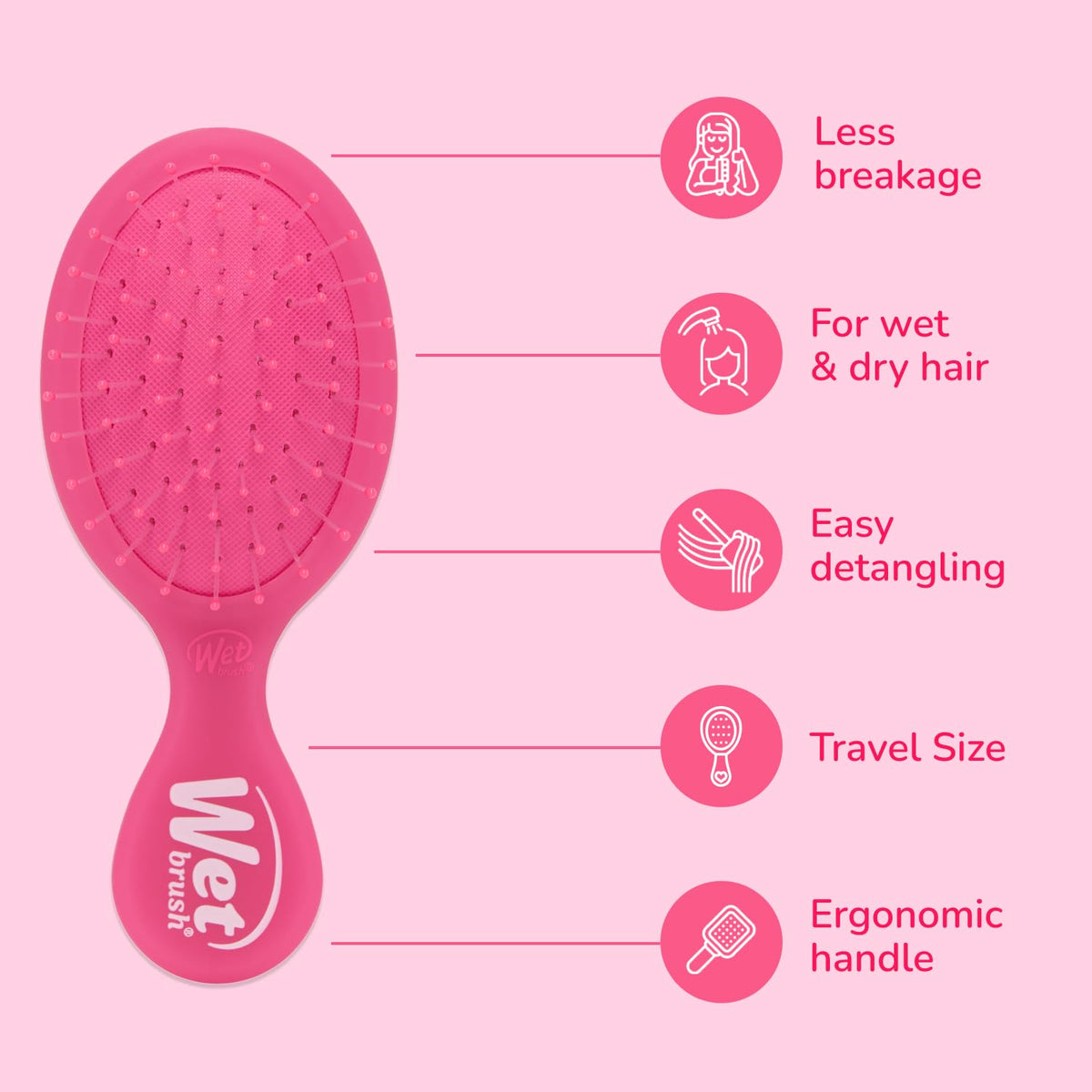Wet Brush Mini Démêlant Brosse à Cheveux Rose Glacée en usage sur cheveux mouillés