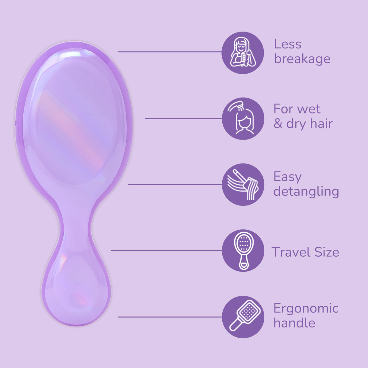 Wet Brush Mini Démêlant Prismatic Glow Violet en utilisation sur cheveux