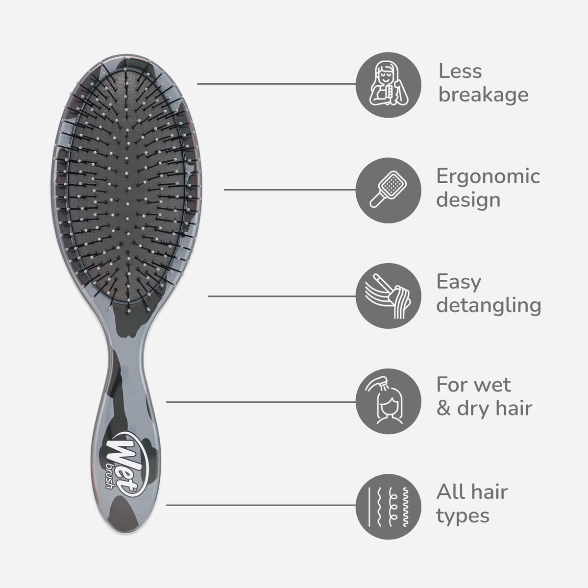 Wet Brush Original Detangler Brosse à Cheveux avec une main tenant la brosse