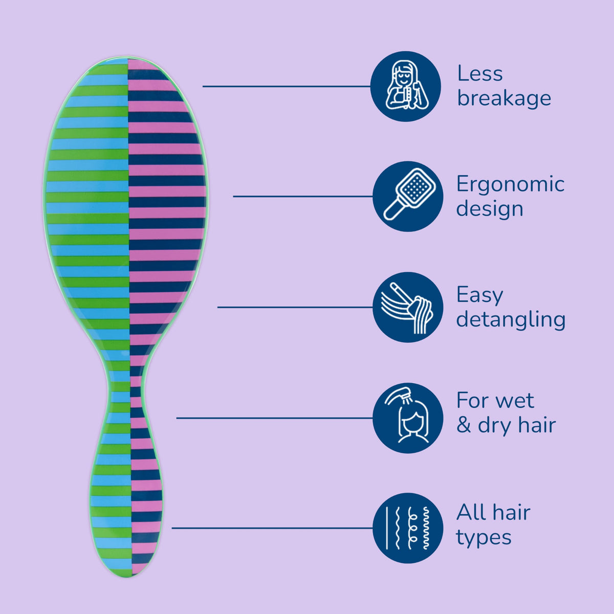 Wet Brush Original Detangler brosse à cheveux sur fond coloré, design rétro