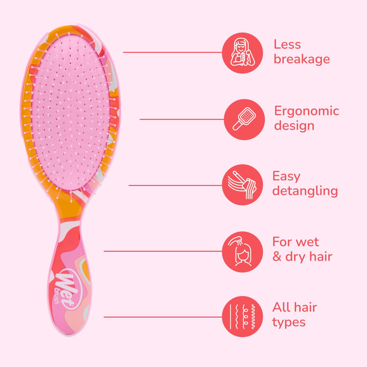 Wet Brush Original Detangler Édition Limitée Glaces en situation sur cheveux