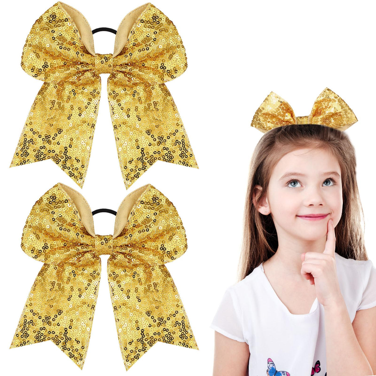 WILLBOND Jumbo Cheerleading Bow 20,3 cm couleur or paillettes vue avant