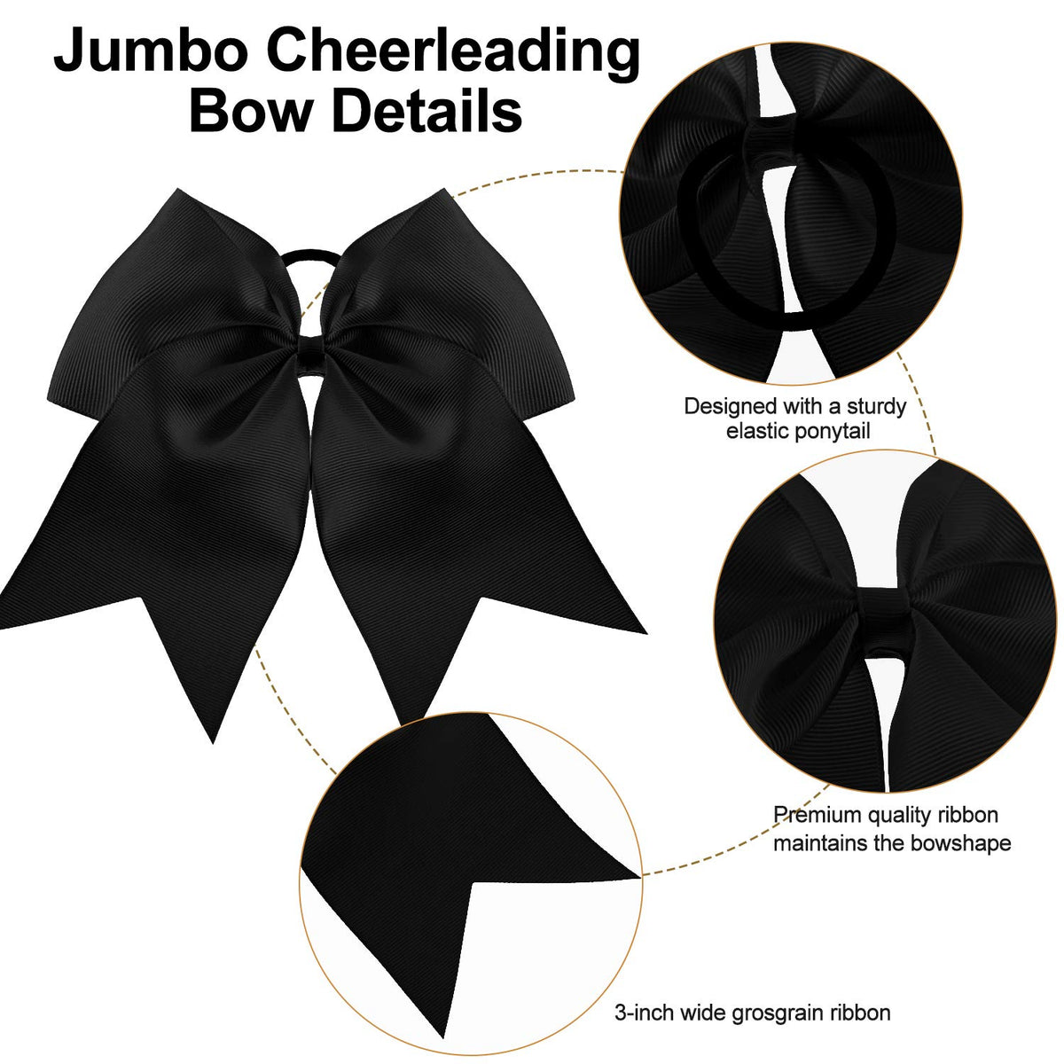 WILLBOND ruban de cheerleading jumbo noir, arrière avec élastique
