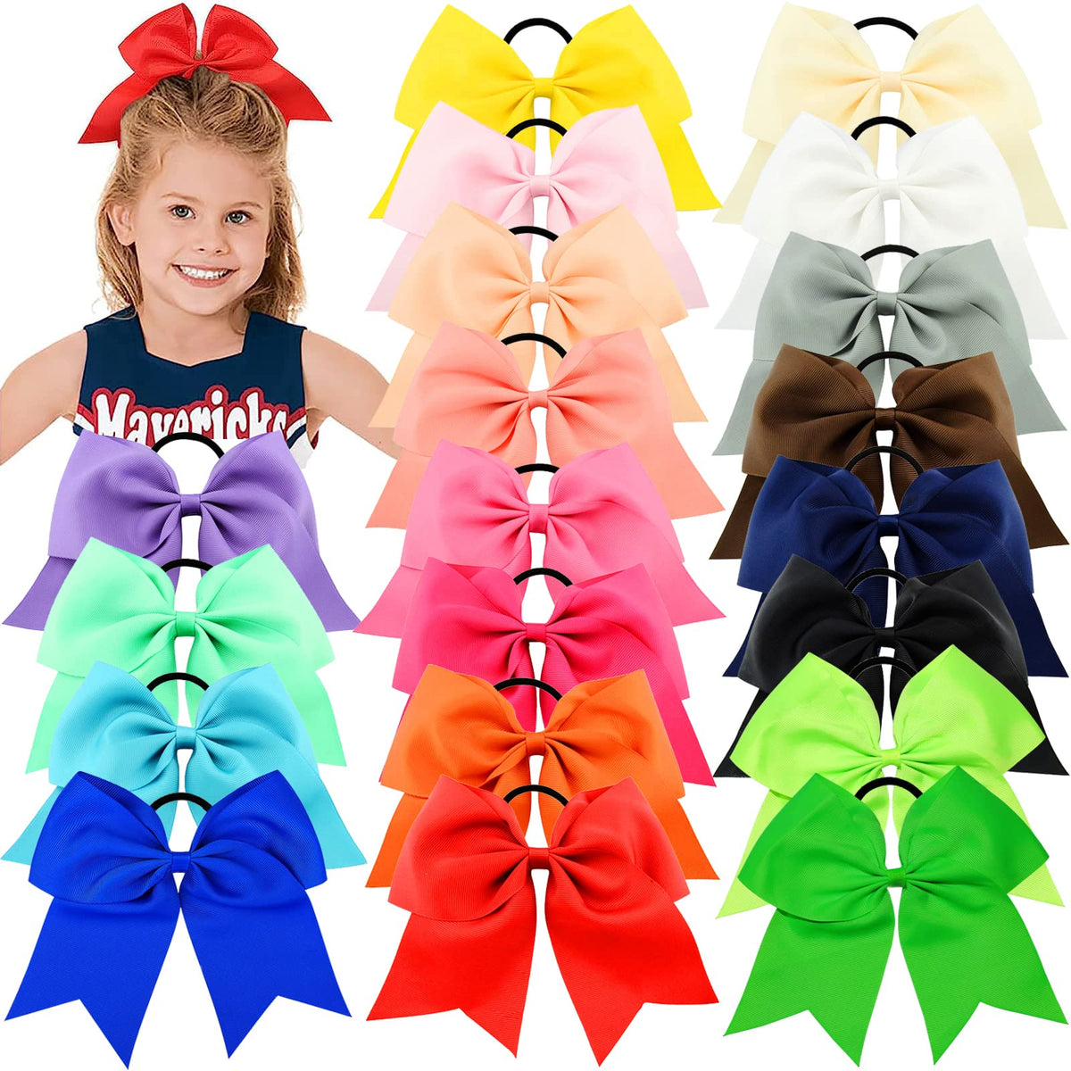 WillingTee 20PCS Élastiques avec Noeuds de Cheer, vue de face