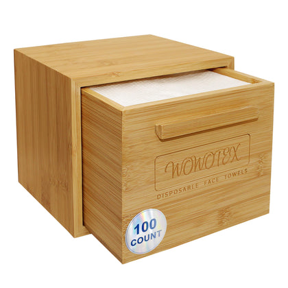 WOWOTEX conteneur de serviettes en bambou avec 100 pièces