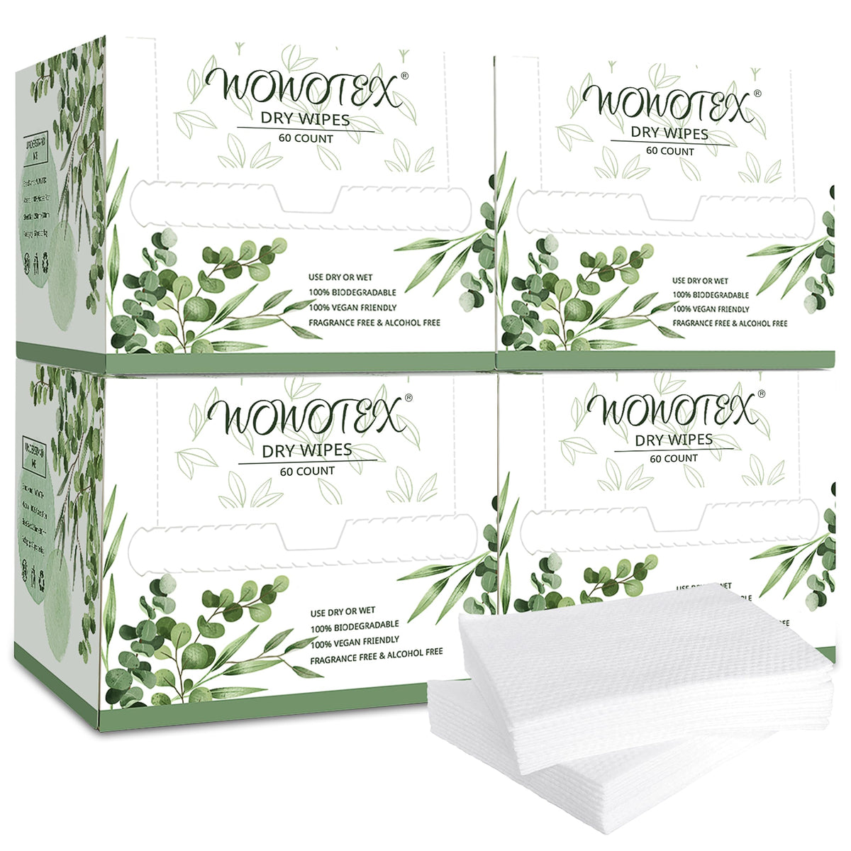 WOWOTEX Serviettes de Visage Jetables Biologiques - boîte avec 240 pièces
