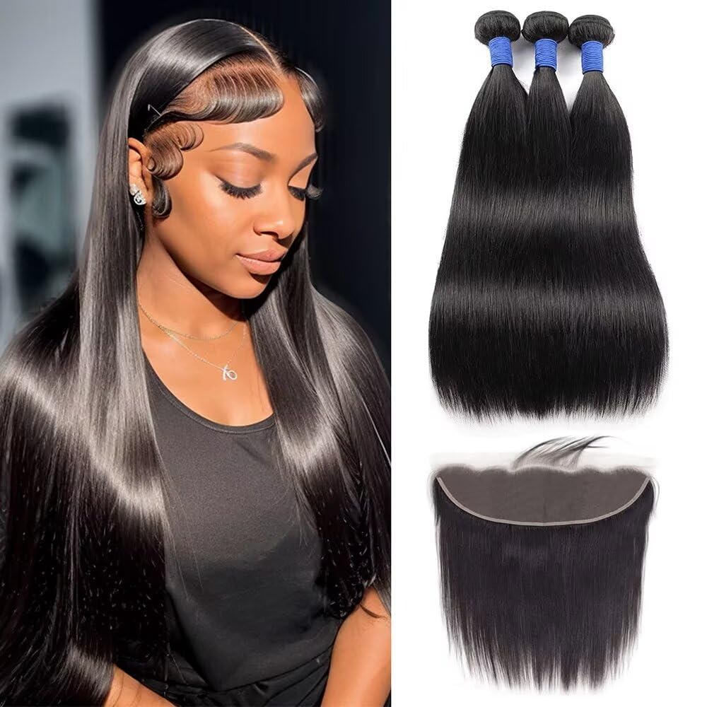 Wowqueen Beauty Bundles Droites avec Frontal 100% Cheveux Humains vue de face