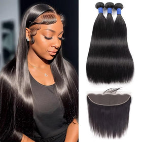 Wowqueen Beauty Bundles Droites avec Frontal 100% Cheveux Humains vue de face