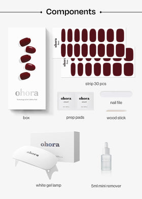 Wrap à ongles ohora de couleur Bordeaux sur un fond blanc