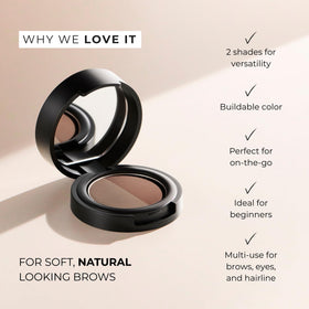 WUNDERBROW Duo Poudrier Sourcils teintes noires et brunes sur fond blanc