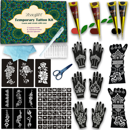 XWGLFT kit de tatouages temporaires avec 80 pochoirs et cônes de tatouage