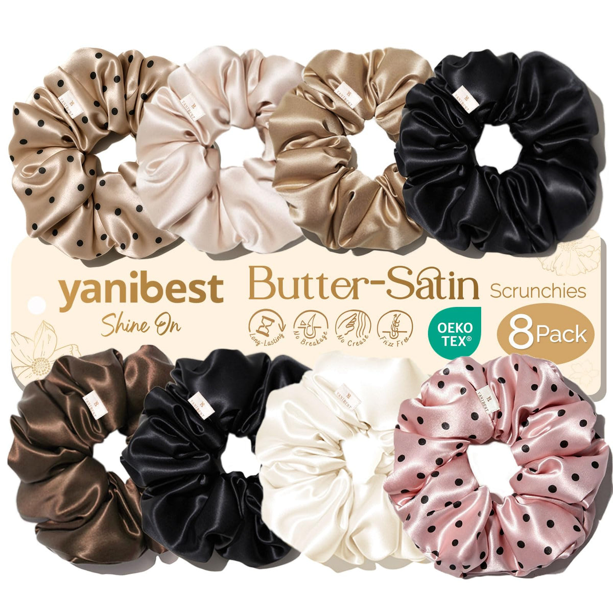 YANIBEST scrunchies en satin 8 pièces dans une belle boîte