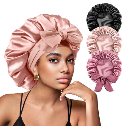 Yanideer bonnets en satin réglables rose blush, vue de face