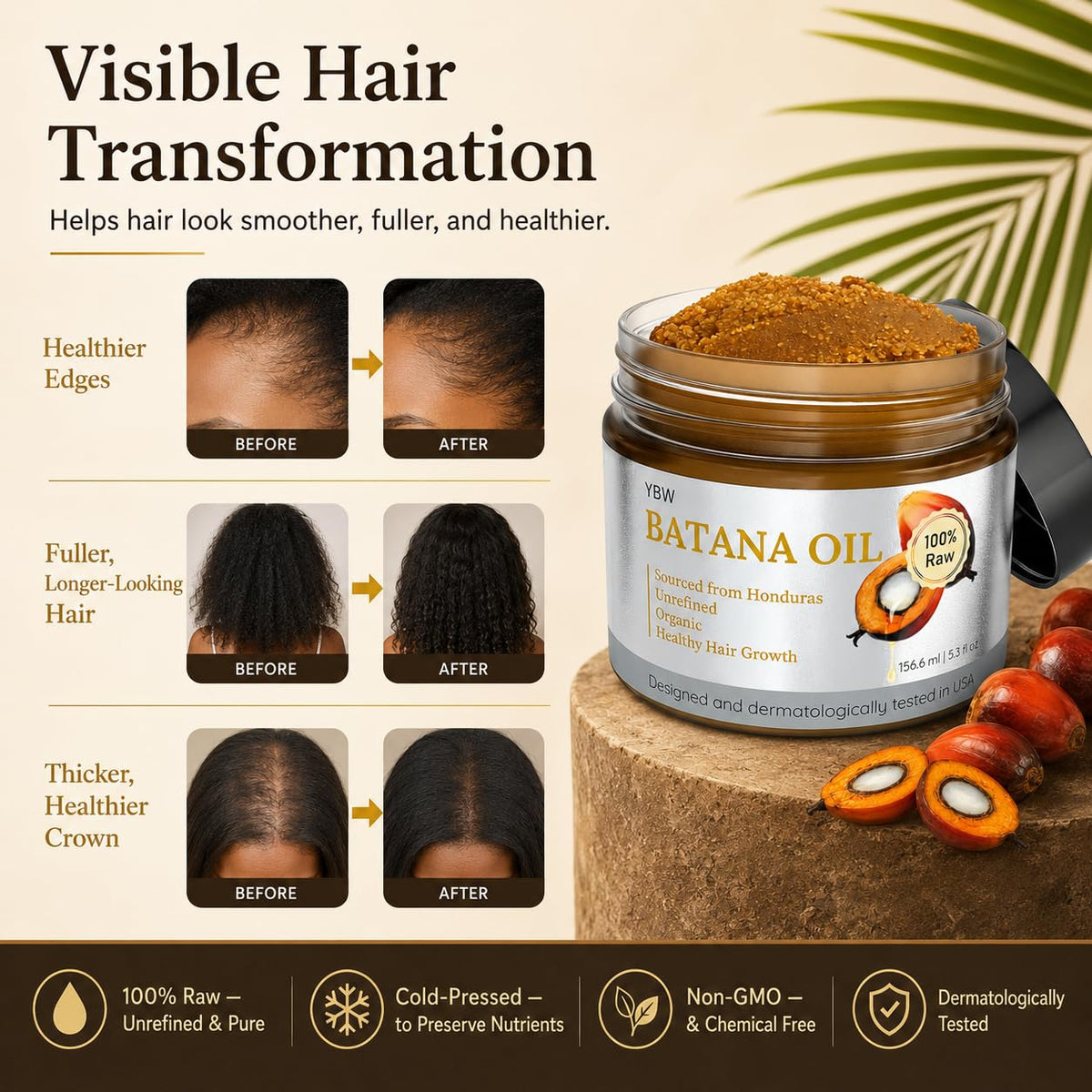 YBW Huile de Batana 159g en utilisation sur cheveux