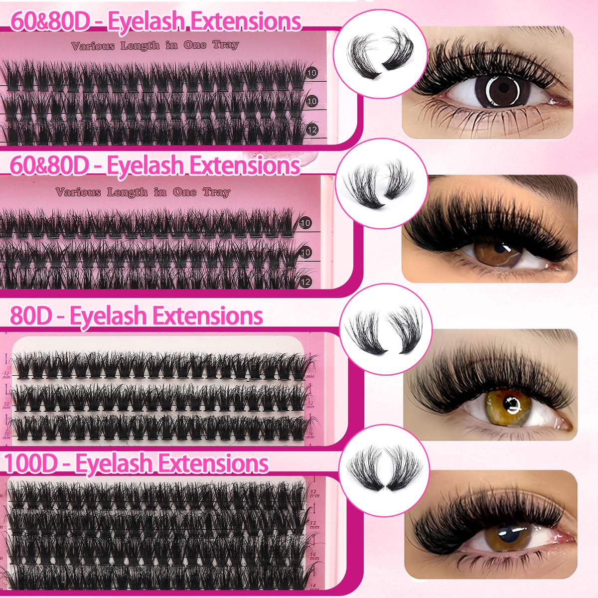 YIDUO Cils en Grappes 60D 80D 100D détails