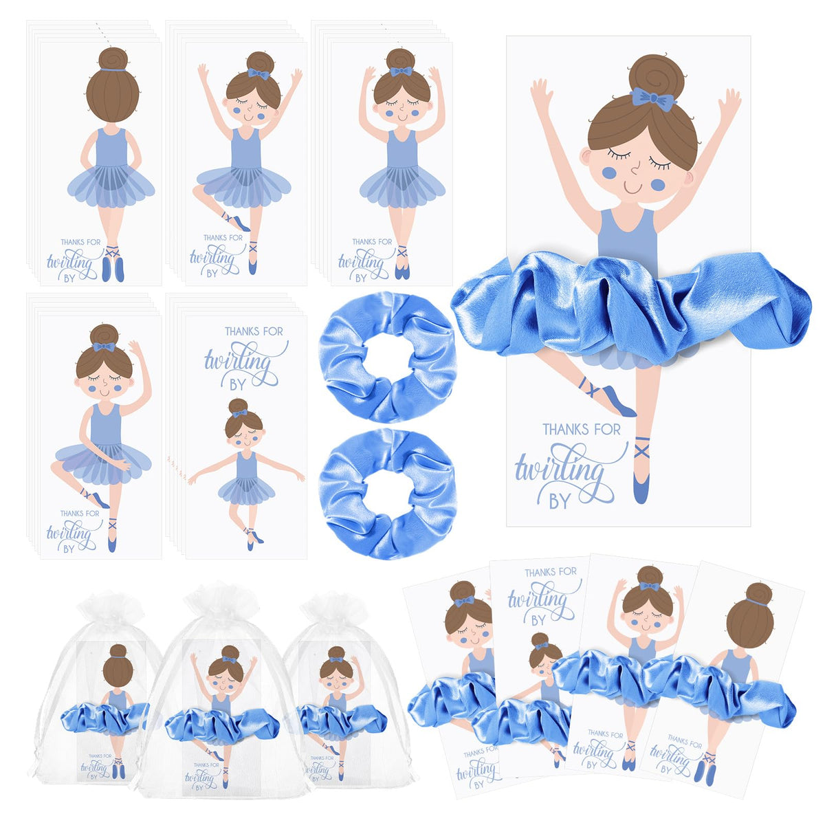 Yinkin 30 sets d'élastiques en velours bleu avec cartes de remerciement