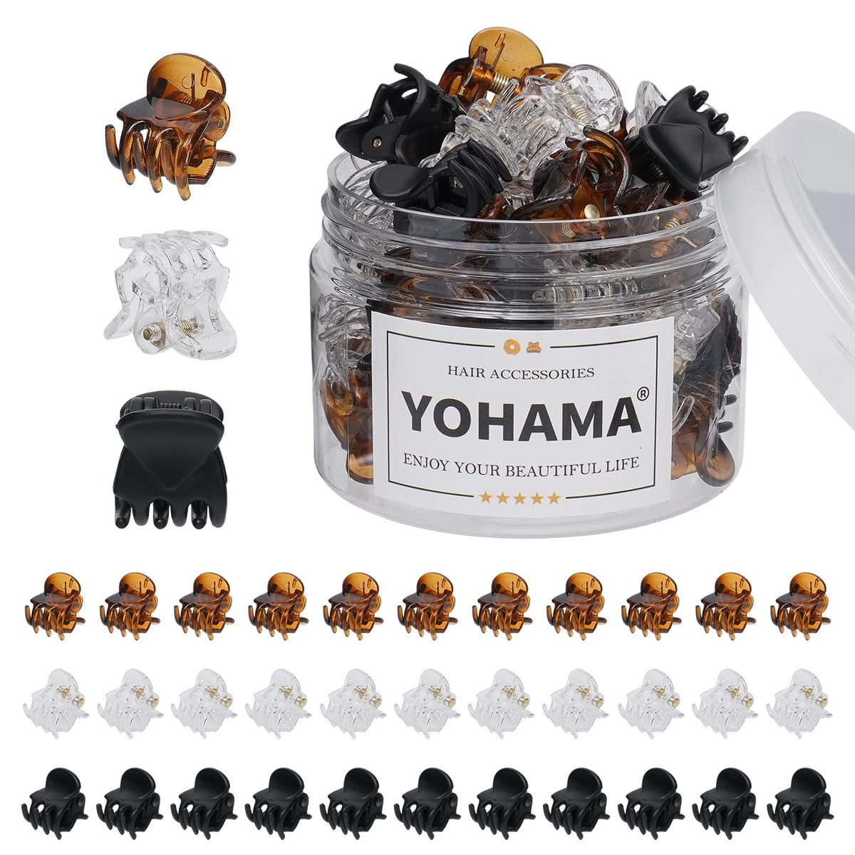 YOHAMA 36 Clips à Cheveux Mini en noir, brun et transparent