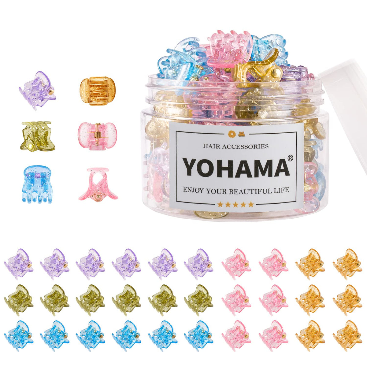 YOHAMA Clips à Cheveux Mini Paillettes 36 pcs, vue de face avec couleurs variées