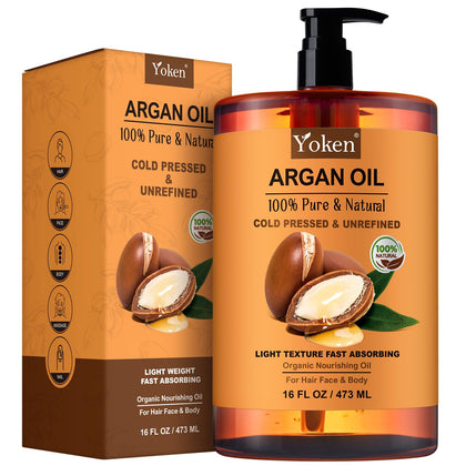 Yoken Huile d'Argan Bio 16oz vue avant avec étiquette
