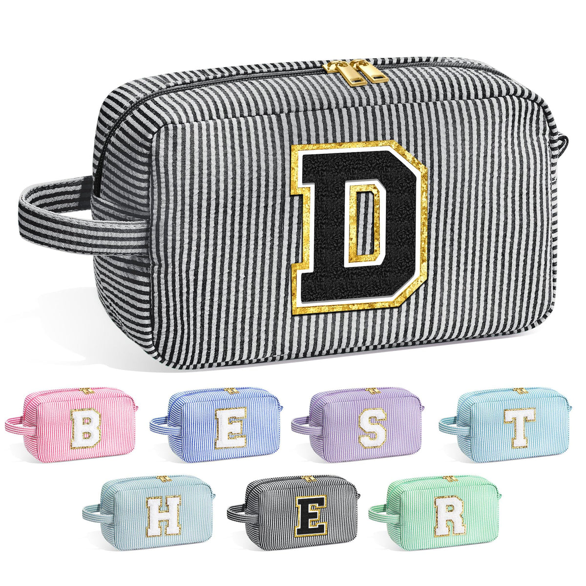 YOOLIFE trousse de maquillage noire avec initiale en lettres chenille