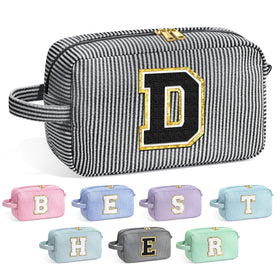 YOOLIFE trousse de maquillage noire avec initiale en lettres chenille