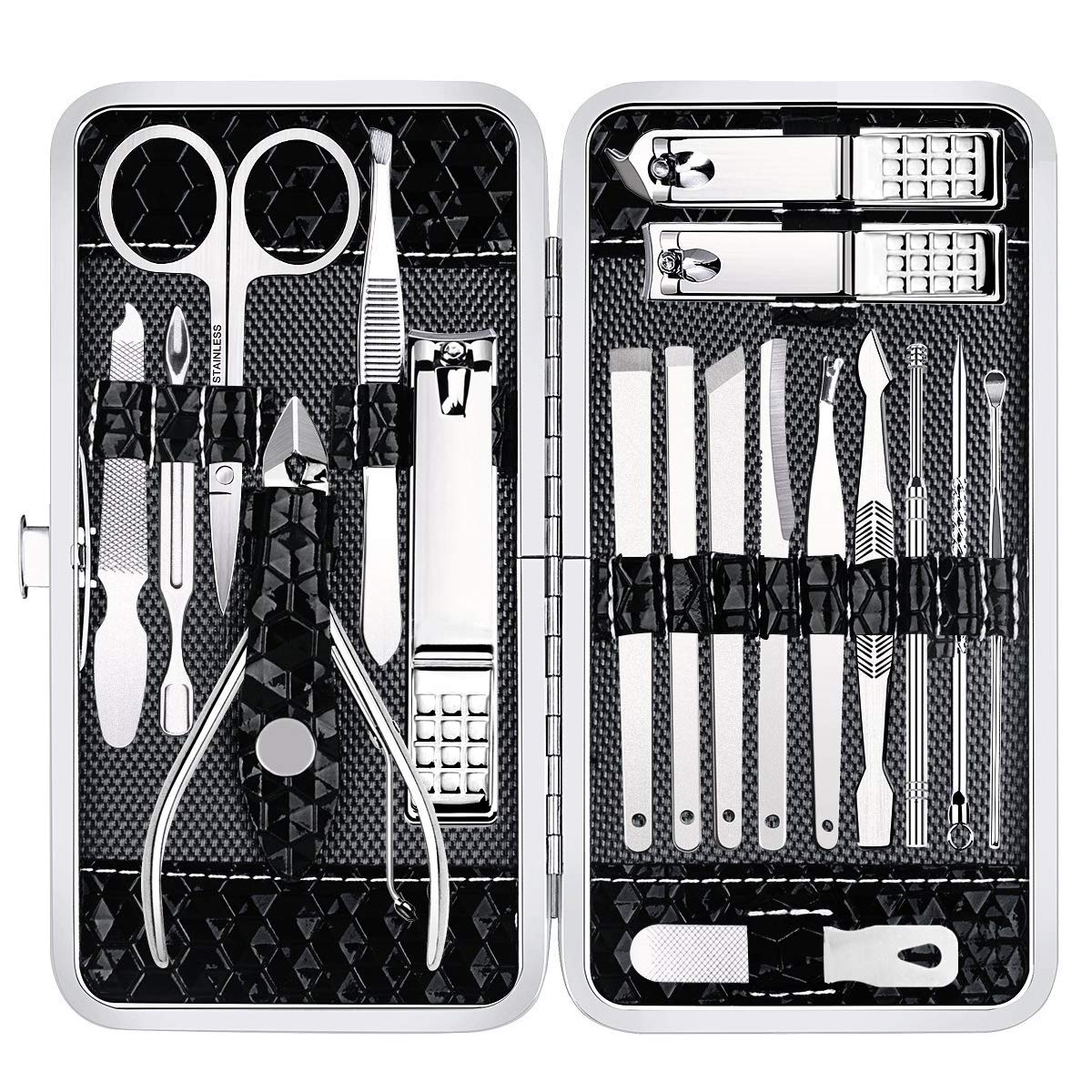 Yougai Kit de Manucure 18 pièces avec étui en cuir PU noir