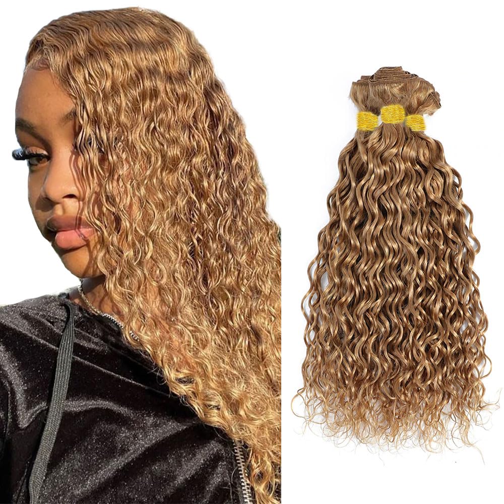 YOUNGHANN Extensions Cheveux Humains Ondulés Blonde Miel vue de face