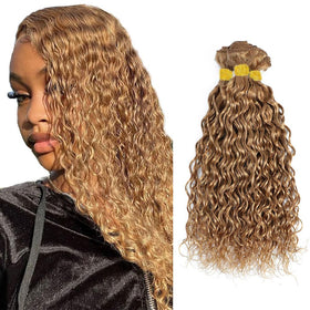 YOUNGHANN Extensions Cheveux Humains Ondulés Blonde Miel vue de face