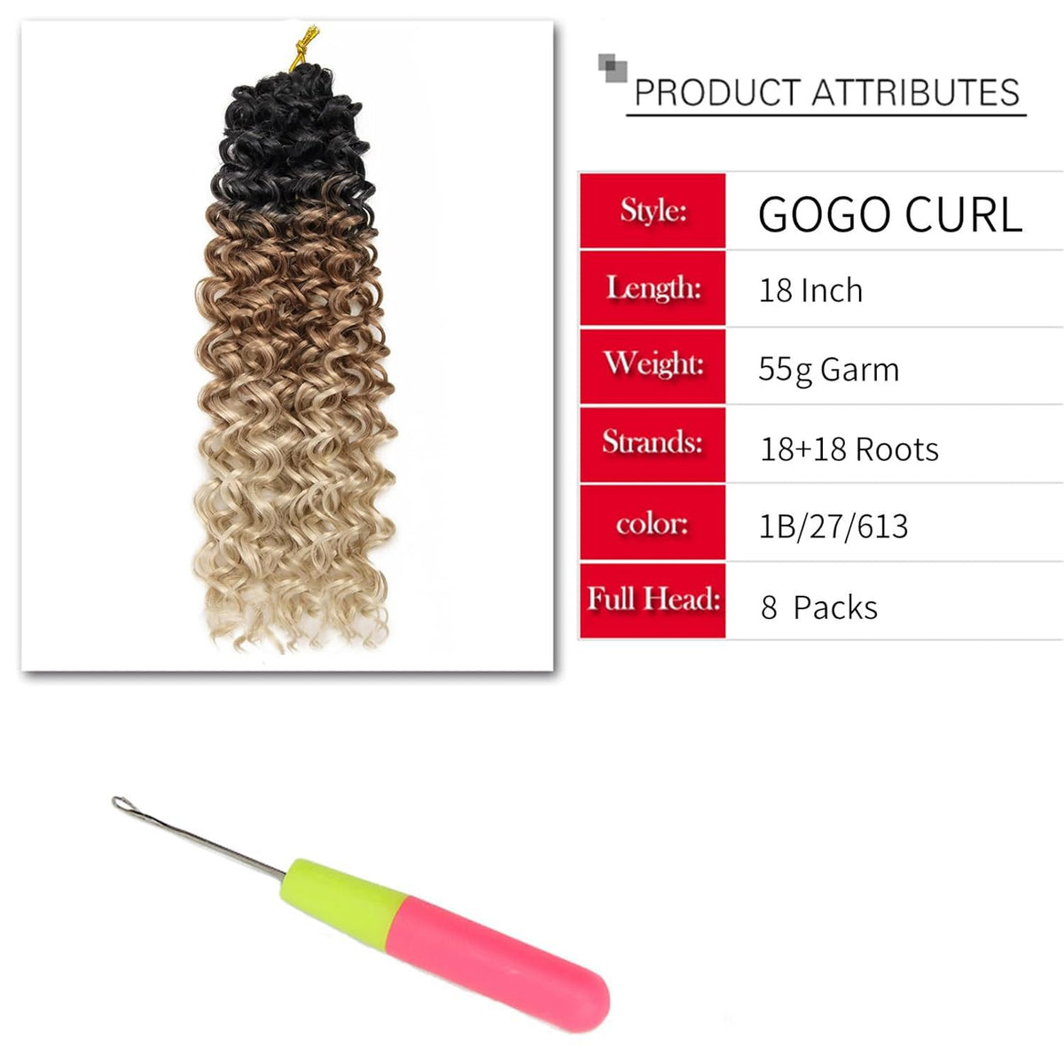 YXCHERISHAIR Cheveux Bouclés au Crochet GoGo 18 pouces texture douce