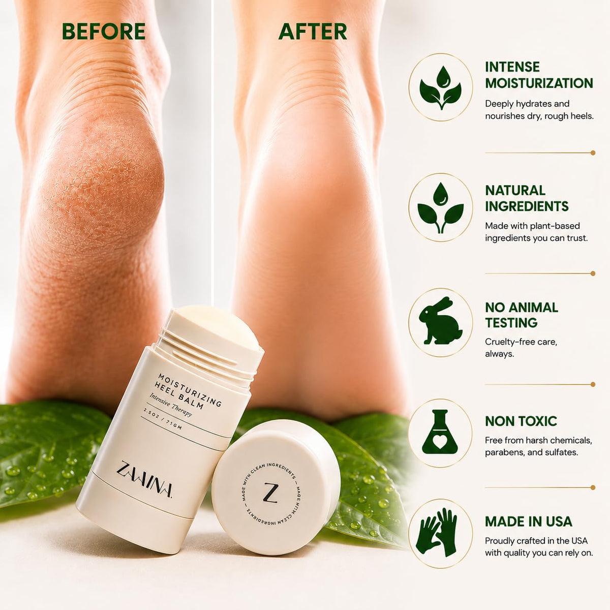ZAAINA Baume pour les Talons Secs Stick 141g application sur les pieds