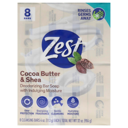 Zest Savon Bar en emballage avec 8 barres au beurre de cacao et karité