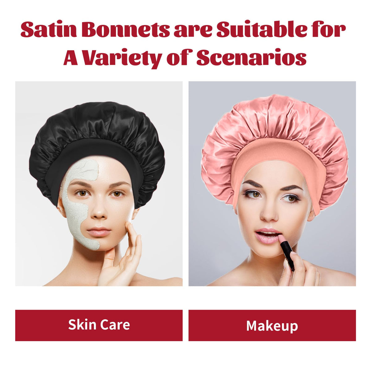 ZHENSILK bonnet en soie noir et rose avec détails de la couture