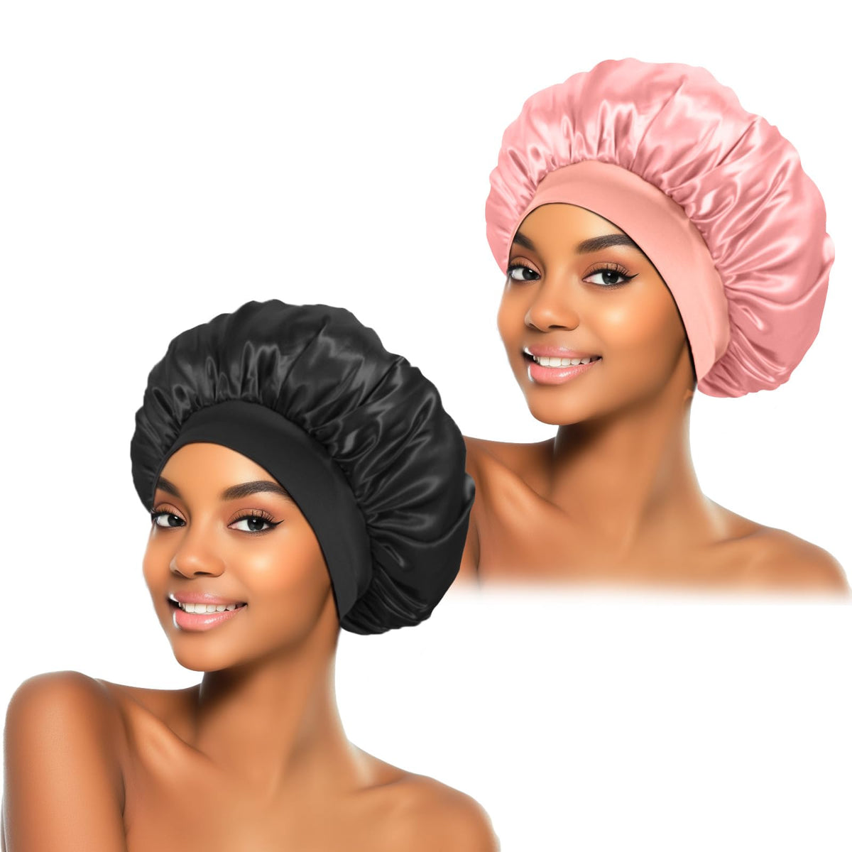 ZHENSILK bonnet en soie noir et rose vue de face