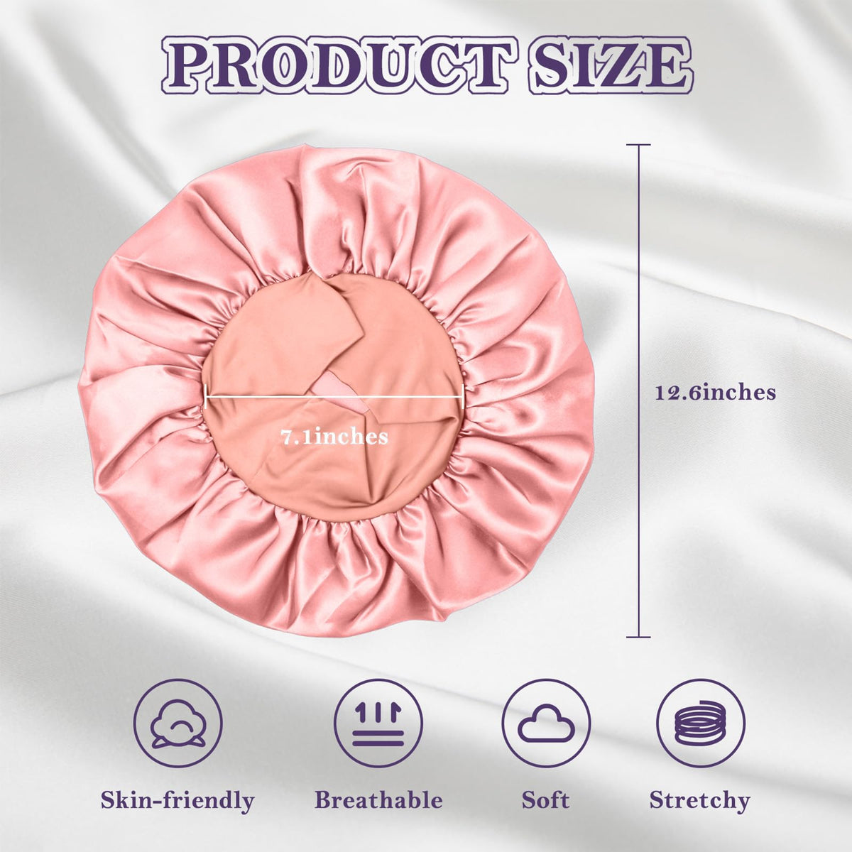 ZHENSILK bonnets en soie noir et rose avec élastique visible