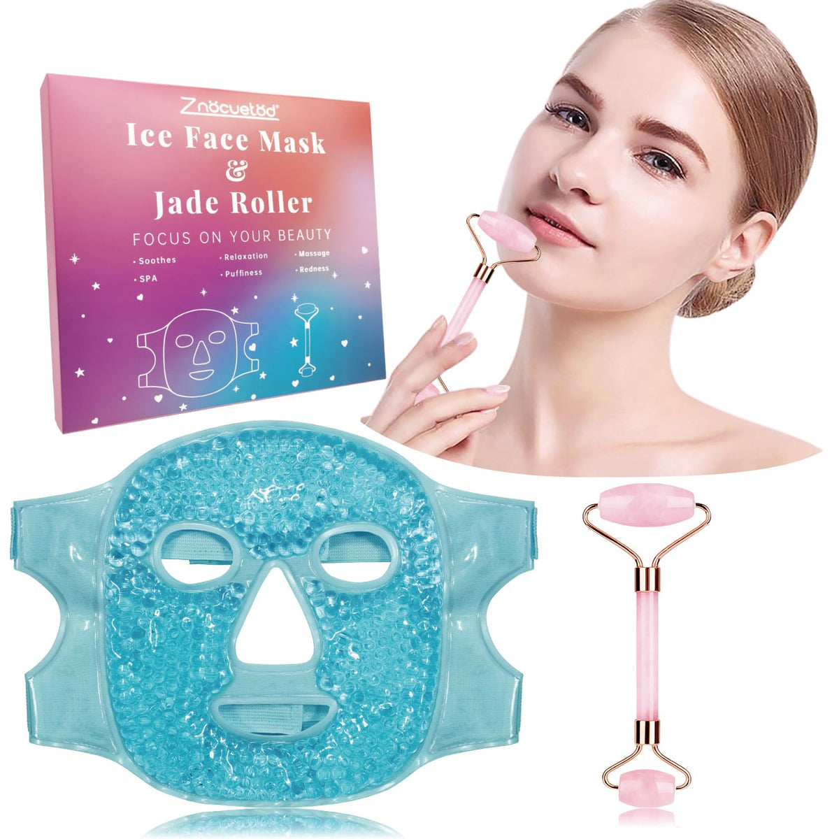ZNÖCUETÖD Rouleau de Jade pour le visage rose