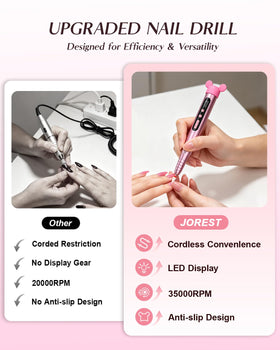 Zoom sur l'écran LED du kit de perceuse à ongles Jorest
