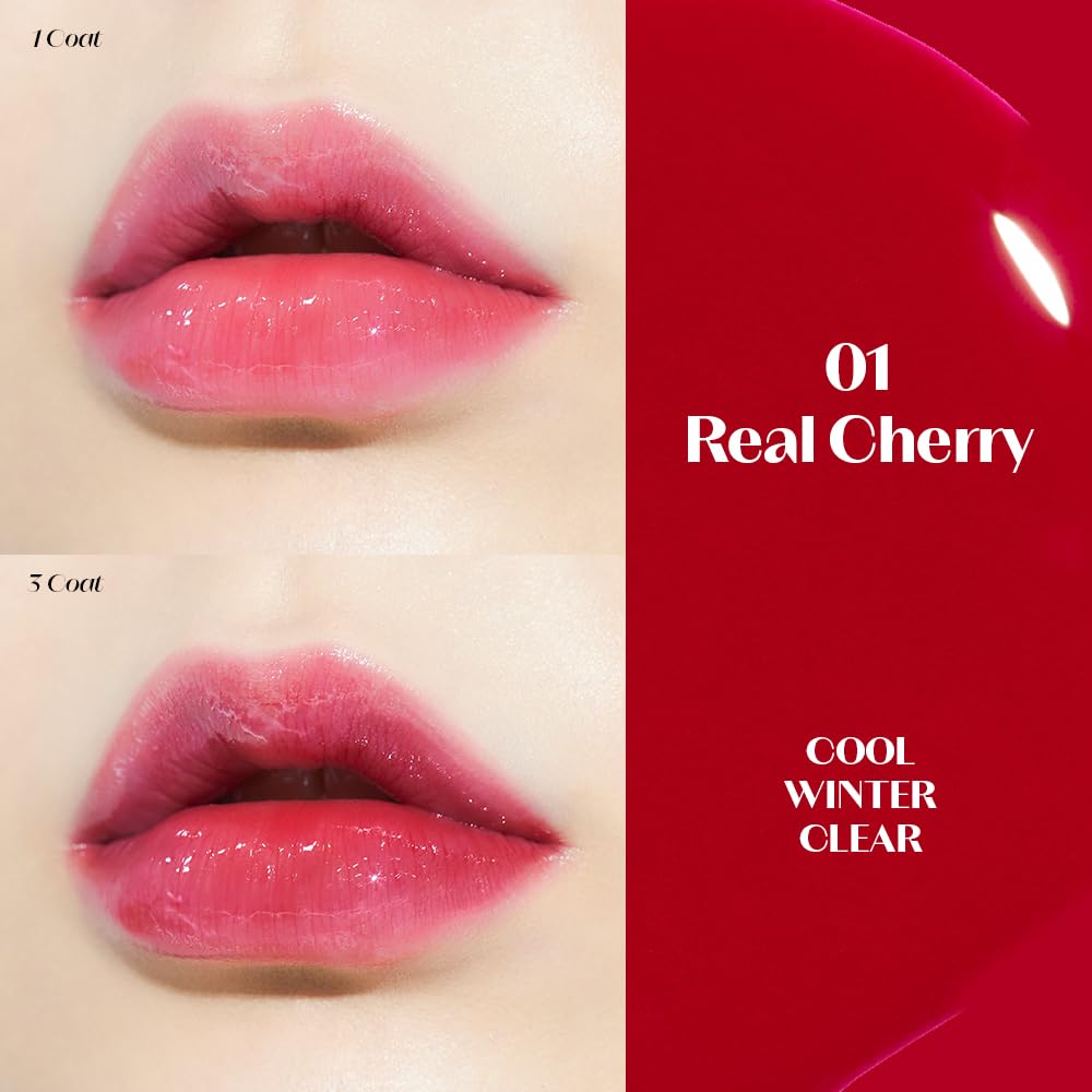 Zoom sur la teinte rouge éclatante de l'huile à lèvres ETUDE Dear Darling