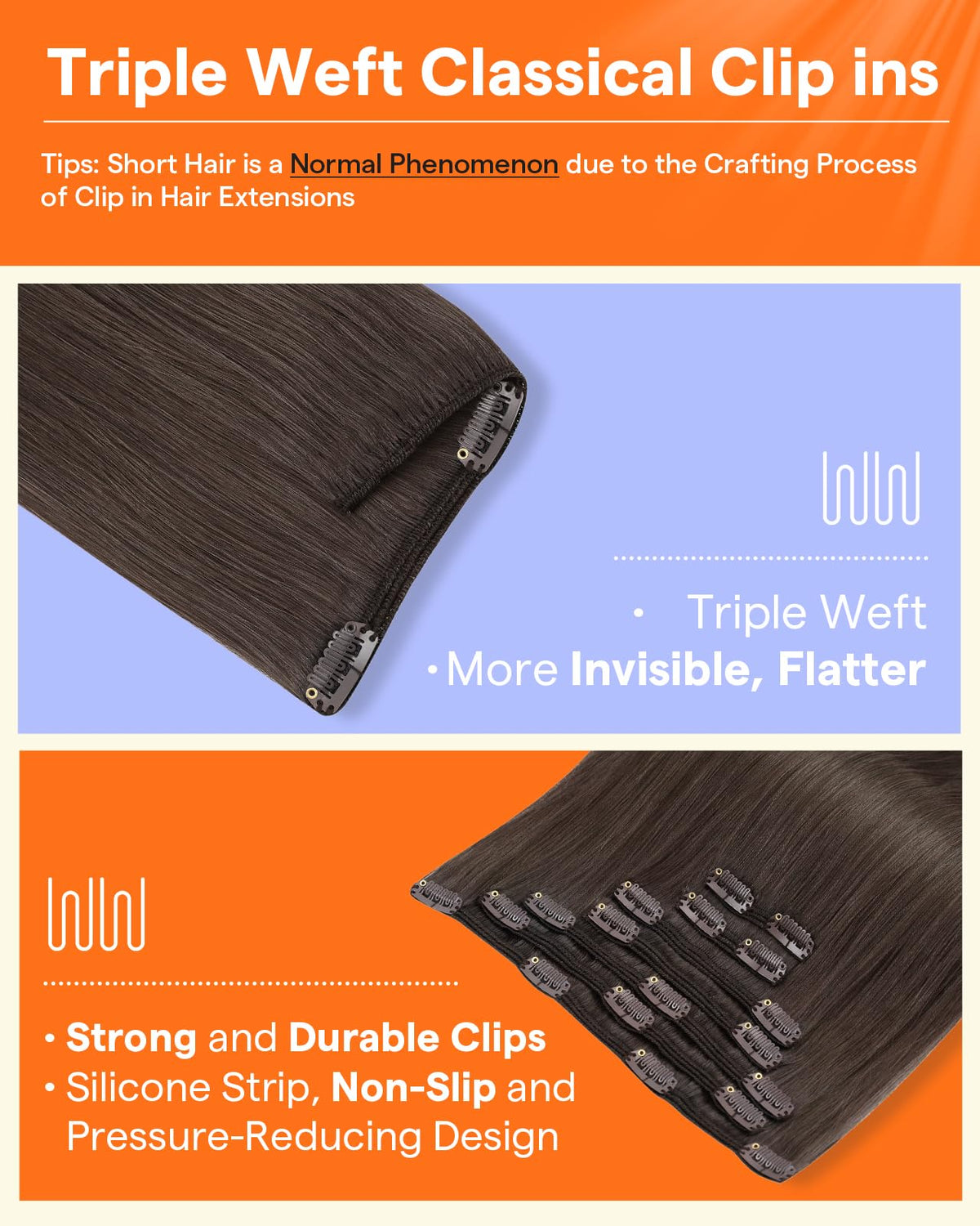 Zoom sur la texture des extensions en cheveux humains