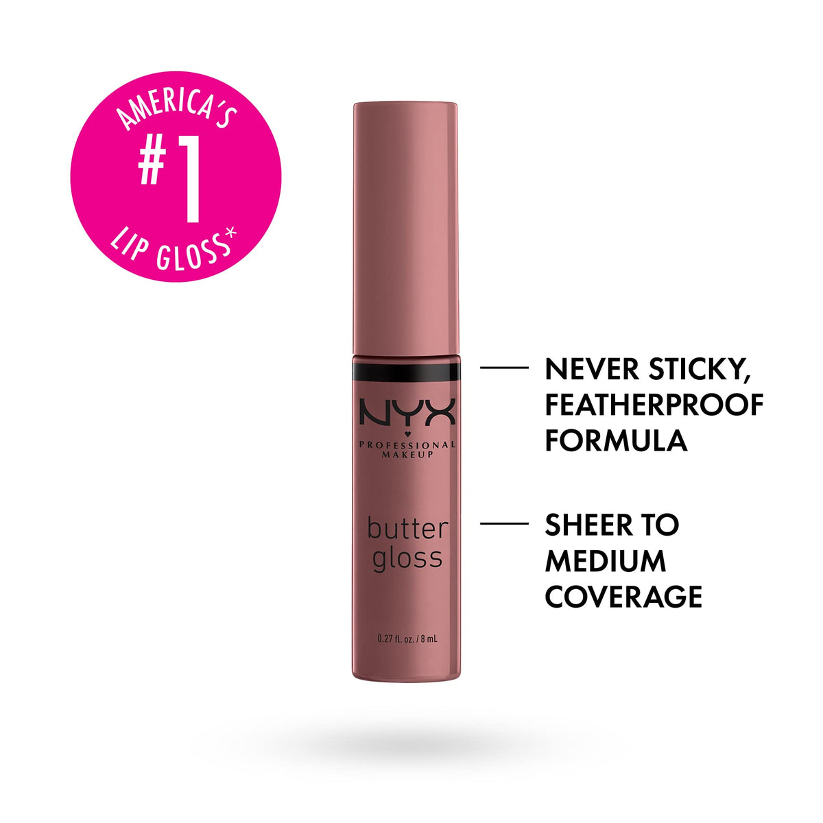 Zoom sur le tube de gloss à lèvres NYX Butter, couleur Cinnamon Roll