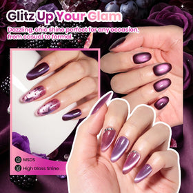 Zoom sur le vernis à ongles Cat Eye Violet avec effet scintillant