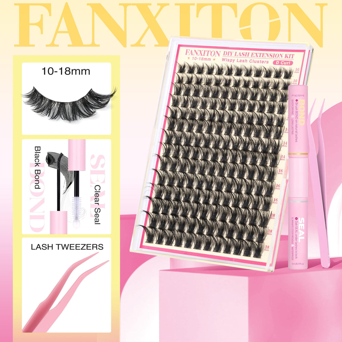 Zoom sur les cils en grappes FANXITON montrant les différentes longueurs
