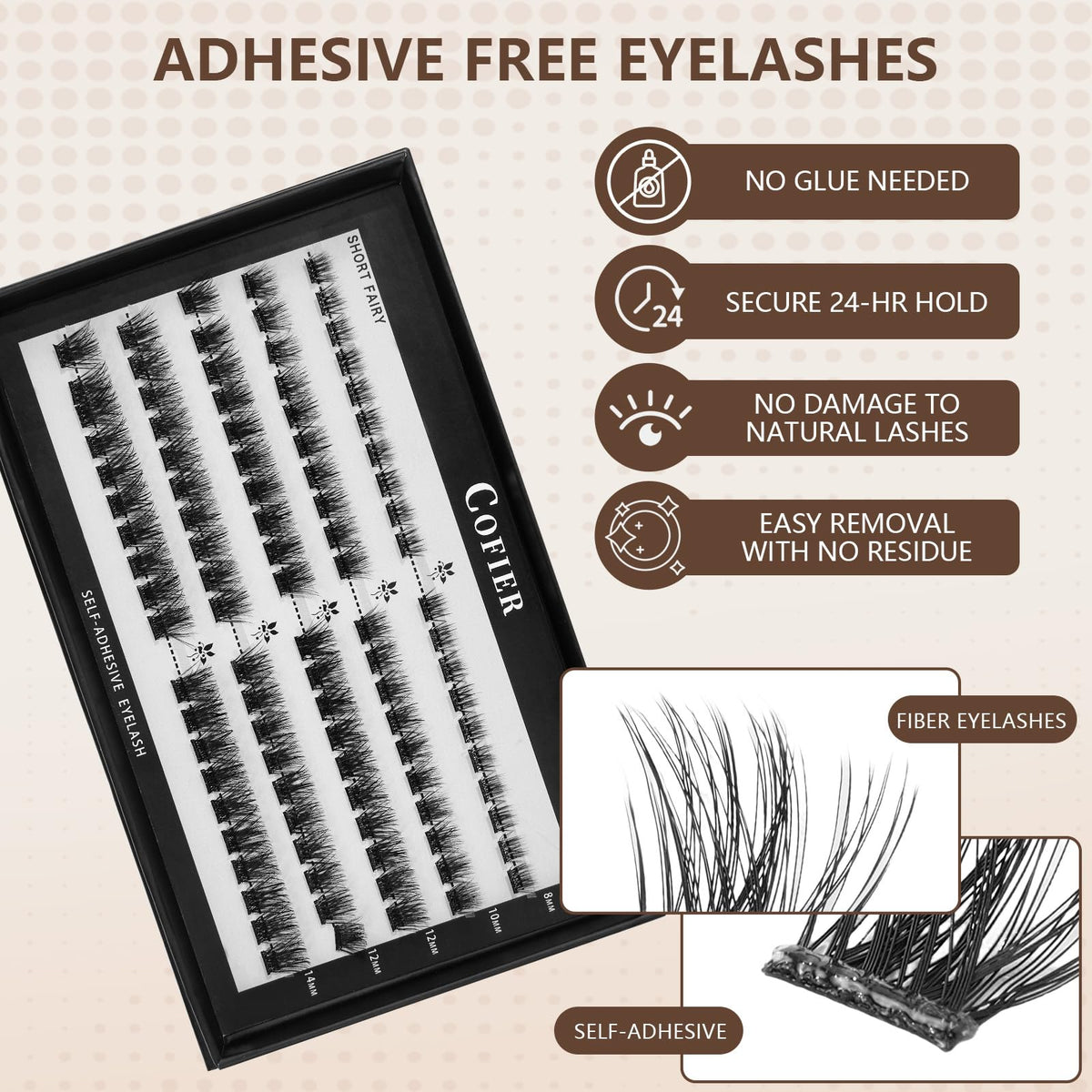 Zoom sur les cils Wispy CoFier avec longueur 8-14mm