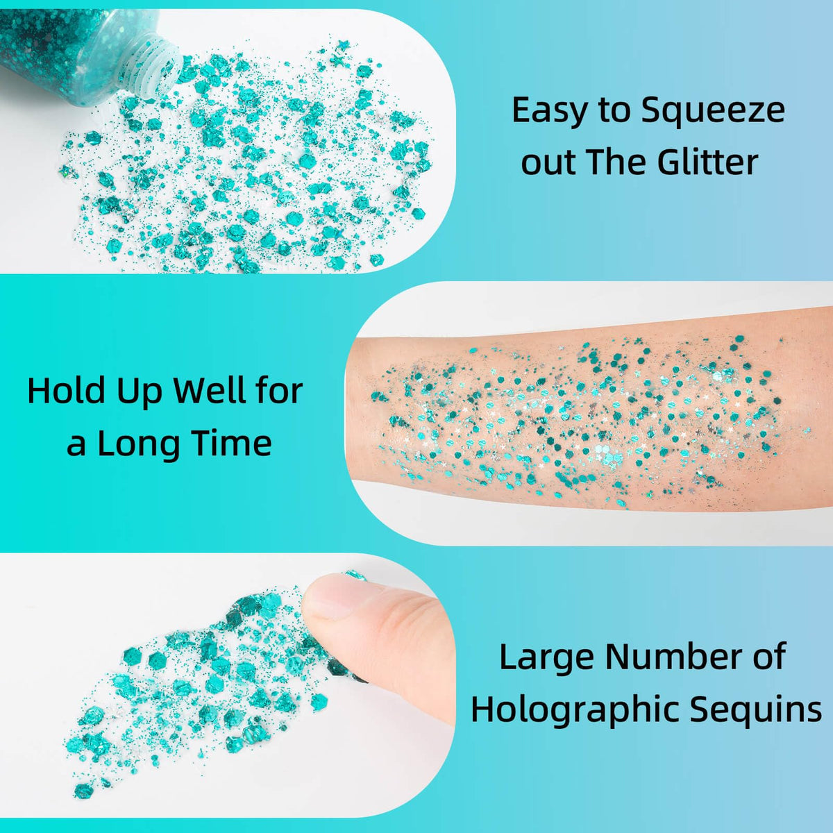 Zoom sur les paillettes holographiques en forme d'étoiles et d'hexagones