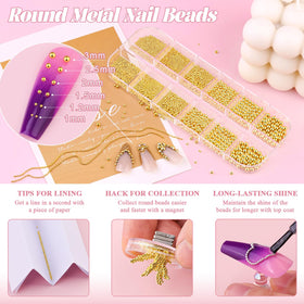 Zoom sur les perles à ongles dorées de différentes tailles 1-3mm