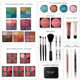 Zoom sur les pinceaux et accessoires du kit de maquillage Hot Sugar