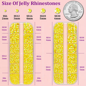 Zoom sur les rhinestones en résine jelly de différentes tailles