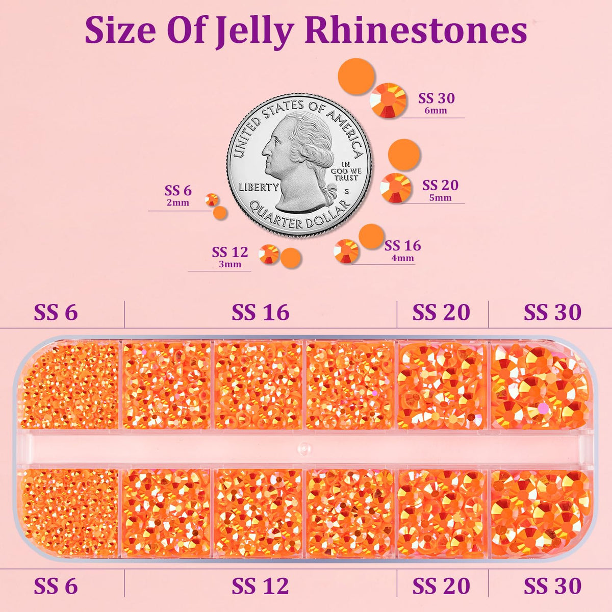 Zoom sur les rhinestones jelly Orange AB TINKRSTUFF dans la boîte