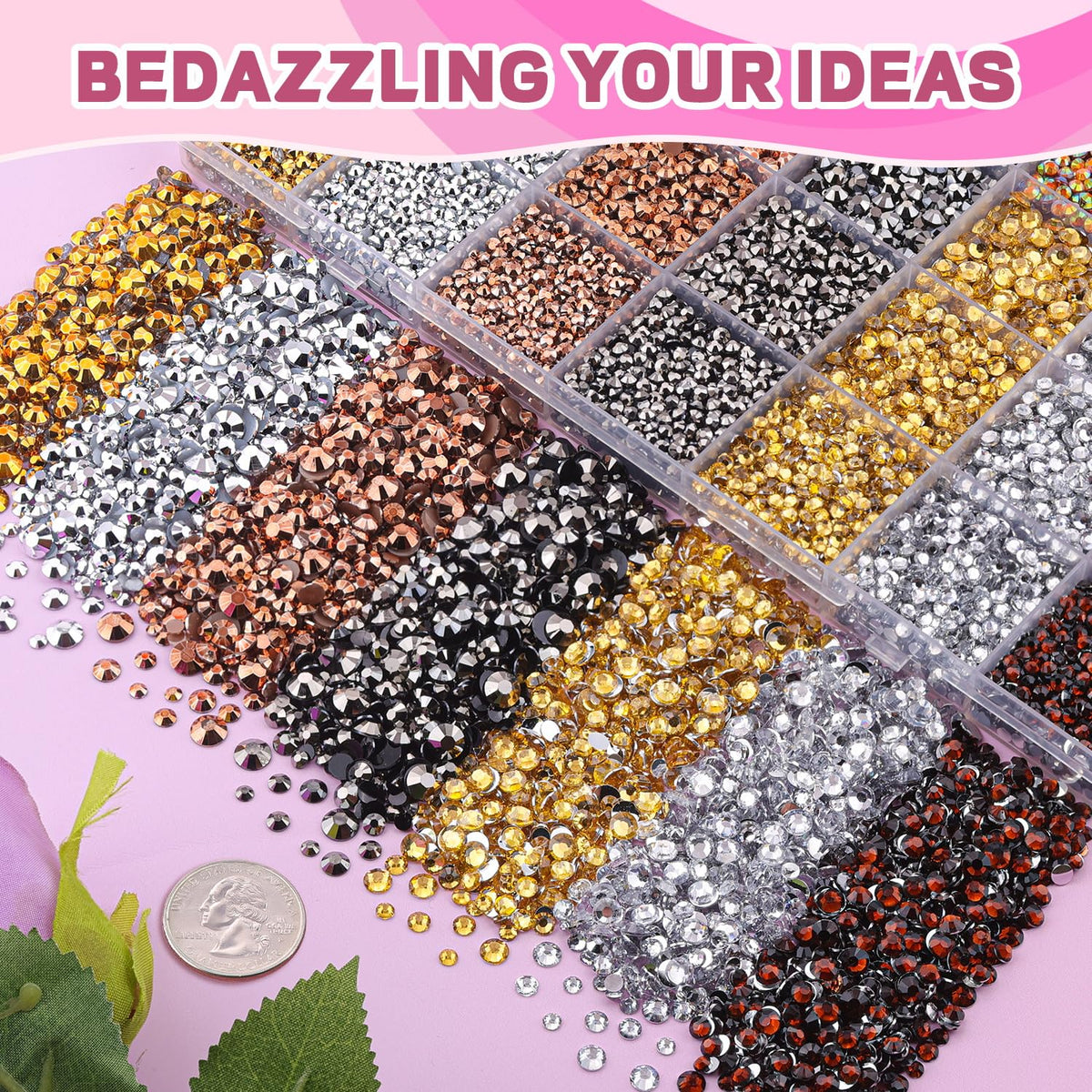 Zoom sur les strass de différentes tailles et couleurs