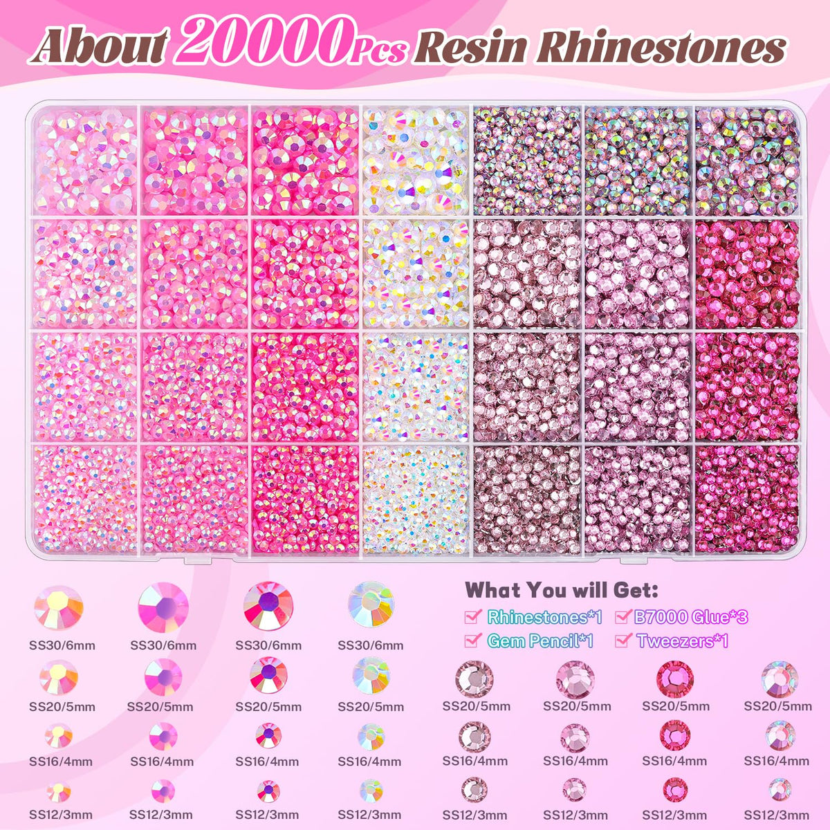 Zoom sur les strass en résine colorés du kit BELLEBOOST