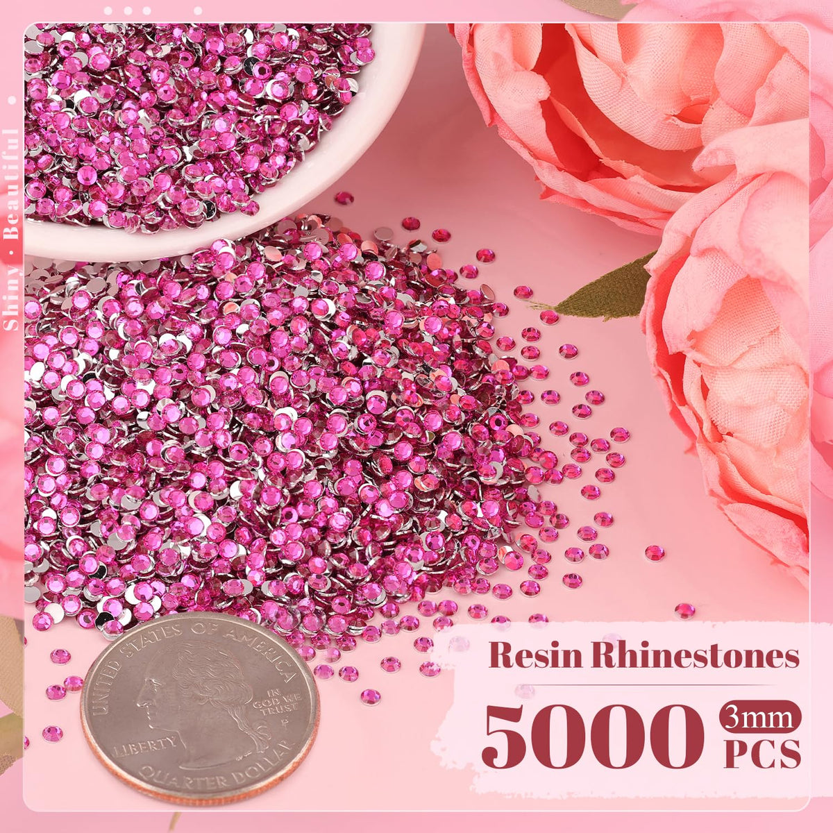 Zoom sur les strass en résine de 3mm Hot Pink